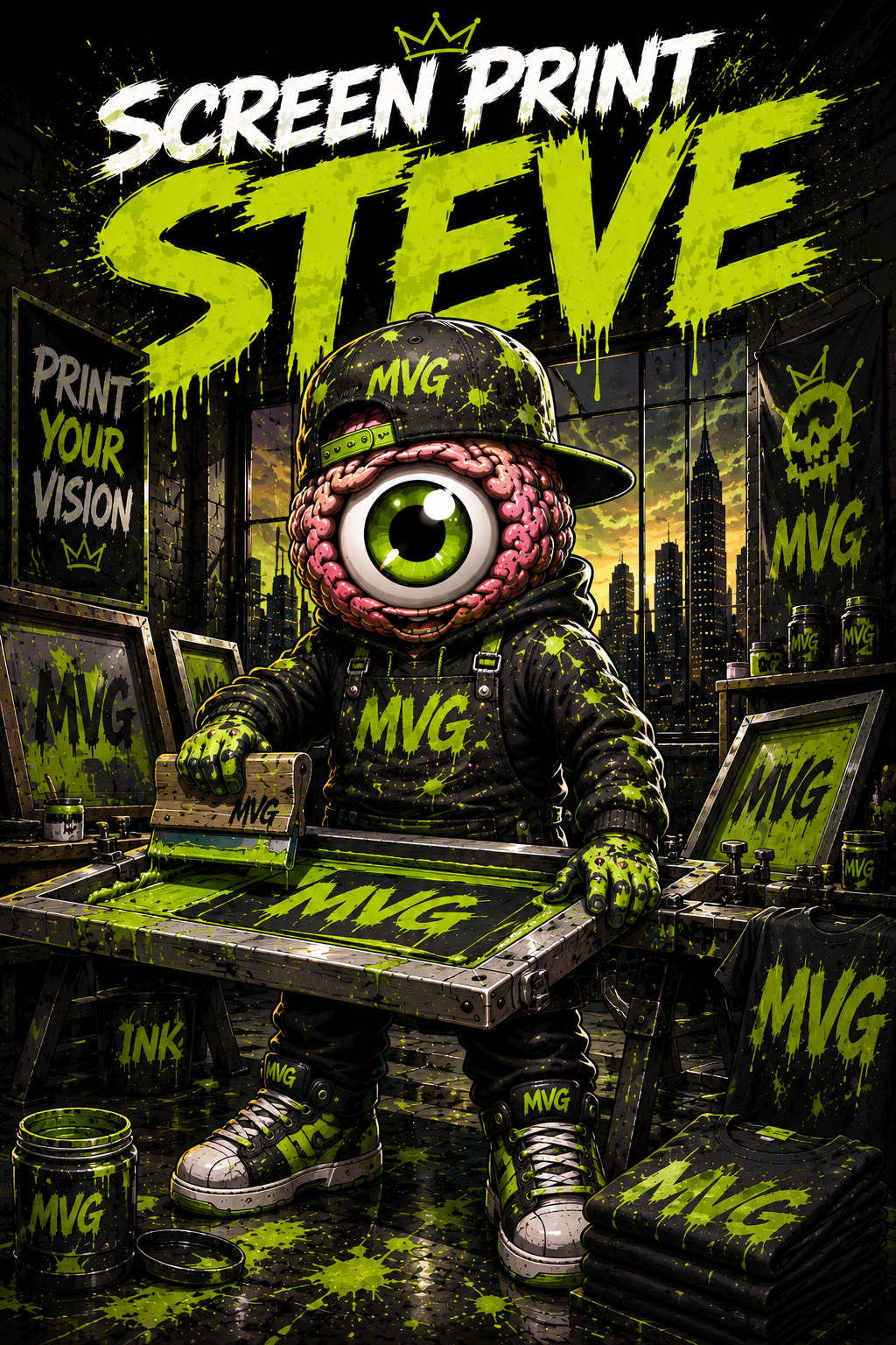 Early Screen Print Steve concept artwork