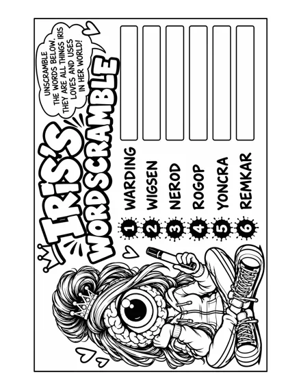 Iris Word Scramble coloring and activity page