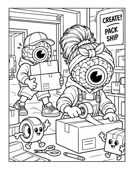 Create, Pack, Ship coloring and activity page