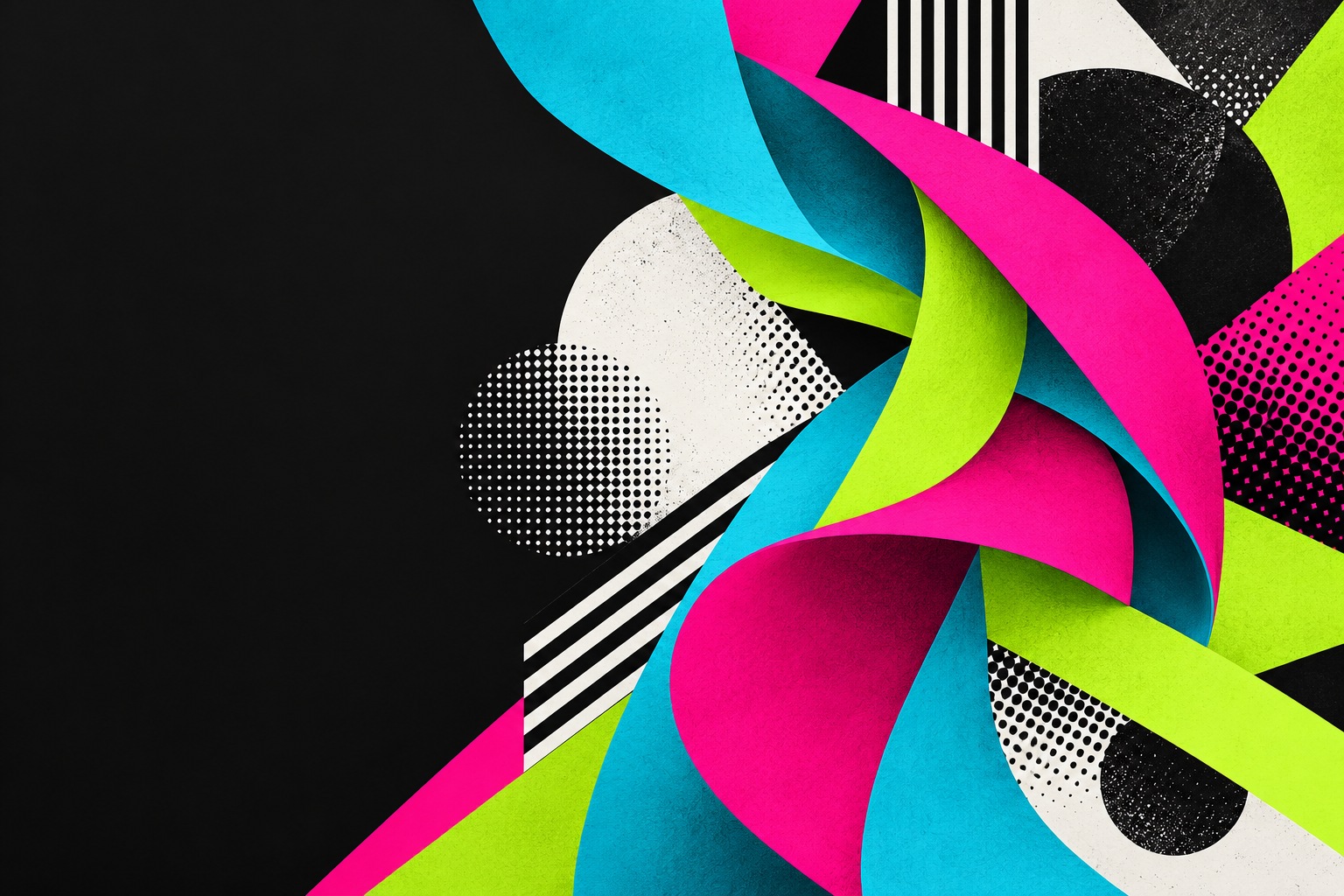Abstract ribbon artwork with halftone textures